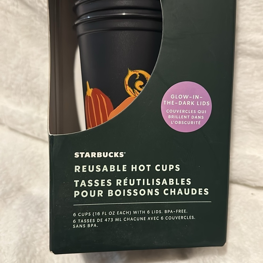 Starbucks Halloween 2021 Glow in the Dark Lids Reusable Cups Set of 6 New w Box - Picture 2 of 6